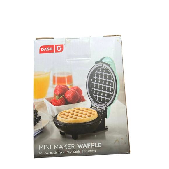 Dash Mini Waffle Maker 4” Non-Stick Teal Aqua Compact Kitchen Appliance 350W New - Picture 3 of 4
